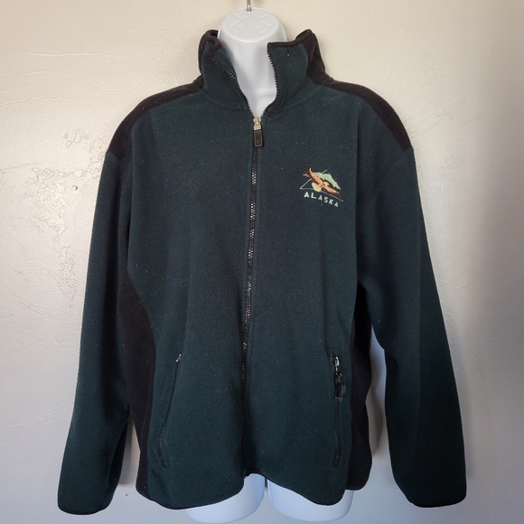 Polar Sportswear Green Black Full Zip Fleece Jacket Alaska Lg Destination Vacay - Picture 1 of 8